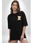 Çiçek Desenli Kawaii Ayıcık Siyah Oversize Kadın Erkek Ön Minimal Baskılı Tişört 5