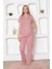 Kadın Önden Düğmeli Kısa Kol Likralı Çizgili Gömlek Pijama Takımı 3