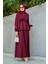 Cenny Eteği Katlı Scuba Krep Elbise-Bordo 1
