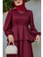 Cenny Eteği Katlı Scuba Krep Elbise-Bordo 2