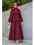 Cenny Eteği Katlı Scuba Krep Elbise-Bordo 4