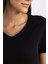 Kadın Siyah Slim Fit Dar Kesim V Yaka Düz Basic %100 Pamuk Kısa Kollu Tişört B0647AXNS 6