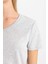 Kadın Gri Slim Fit Dar Kesim V Yaka Düz Basic %100 Pamuk Kısa Kollu Tişört B0647AXNS 6