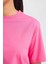 Kadın Pembe Regular Fit Düz Kesim Bisiklet Yaka Düz Basic %100 Pamuk Kısa Kollu Tişört B0642AXNS 6