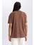 Kadın Kahverengi Oversize Fit Geniş Kesim Bisiklet Yaka Basic Düz %100 Pamuk Kısa Kollu Tişört B0648AXNS 6
