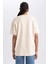 Kadın Bej Oversize Fit Geniş Kesim Bisiklet Yaka Basic Düz %100 Pamuk Kısa Kollu Tişört B0648AXNS 7
