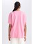 Kadın Pembe Oversize Fit Geniş Kesim Bisiklet Yaka Basic Düz %100 Pamuk Kısa Kollu Tişört B0648AXNS 7