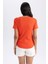 Kadın Kırmızı Slim Fit Dar Kesim V Yaka Düz Basic %100 Pamuk Kısa Kollu Tişört B0647AXNS 7