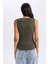 Kadın Haki Slim Fit Dar Kesim Bisiklet Yaka Düz Basic %100 Pamuk Atlet B0652AXNS 7