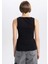 Kadın Siyah Slim Fit Dar Kesim Bisiklet Yaka Düz Basic %100 Pamuk Atlet B0652AXNS 6