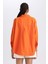 Kadın Turuncu Oversize Fit Geniş Kesim Gömlek Yaka Basic Düz Poplin Uzun Kollu Tunik B0659AXNS 7