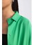 Kadın Yeşil Oversize Fit Geniş Kesim Gömlek Yaka Basic Düz Poplin Uzun Kollu Tunik B0659AXNS 6