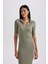 Bodycon Polo Yaka Fitilli Kaşkorse Midi Kısa Kollu Elbise A2096AX23SP 6