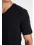 %100 Pamuk Slim Fit Dar Kesim V Yaka Basic Düz Kısa Kollu Siyah Tişört M7668AZ24SP 9