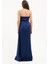 Kadın Lacivert Drapeli Çiçek Detay Uzun Saten Abiye Elbise 5