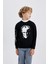 Erkek Çocuk Siyah Bisiklet Yaka Atatürk Baskılı Sweatshirt B3746A823WN 6