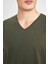 %100 Pamuk Slim Fit Dar Kesim V Yaka Basic Düz Kısa Kollu Tişört M7668AZ24SP 8