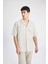 %100 Keten Relax Fit Polo Yaka Yazlık Basic Düz Kısa Kollu Gömlek B6687AX24SP 8