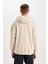 Erkek Bej Oversize Fit Geniş Kesim Basic Düz Pamuklu Kapüşonlu Sweatshirt B7849AXNS 6