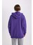 Kadın Mor Oversize Fit Geniş Kesim Polo Yaka Düz Basic Pamuklu Sweatshirt B7834AXNS 6