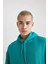 Erkek Yeşil Oversize Fit Geniş Kesim Basic Düz Pamuklu Kapüşonlu Sweatshirt B7849AXNS 6