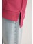 Kadın Pembe Oversize Fit Geniş Kesim Polo Yaka Düz Basic Pamuklu Sweatshirt B7834AXNS 6