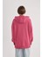 Kadın Pembe Oversize Fit Geniş Kesim Polo Yaka Düz Basic Pamuklu Sweatshirt B7834AXNS 7