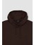 Erkek Kahverengi Oversize Fit Geniş Kesim Basic Düz Pamuklu Kapüşonlu Sweatshirt B7849AXNS 6