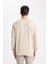 Erkek Bej Oversize Fit Geniş Kesim Basic Düz Pamuklu Kapüşonlu Sweatshirt B7833AXNS 6