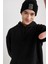 Erkek Siyah Oversize Fit Geniş Kesim Basic Düz Pamuklu Kapüşonlu Sweatshirt B7849AXNS 6
