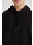 Erkek Siyah Oversize Fit Geniş Kesim Basic Düz Pamuklu Kapüşonlu Sweatshirt B7849AXNS 7