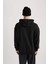 Erkek Siyah Oversize Fit Geniş Kesim Basic Düz Pamuklu Kapüşonlu Sweatshirt B7849AXNS 8