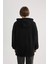Kadın Siyah Oversize Fit Geniş Kesim Polo Yaka Düz Basic Pamuklu Sweatshirt B7834AXNS 6