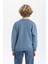 Erkek Çocuk Mavi Regular Fit Düz Kesim Basic Düz Kapüşonlu Sweatshirt B7822A8NS 6
