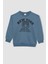 Erkek Çocuk Mavi Regular Fit Düz Kesim Basic Düz Kapüşonlu Sweatshirt B7822A8NS 7