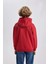 Erkek Çocuk Bordo Regular Fit Düz Kesim Basic Düz Kapüşonlu Sweatshirt B7773A8NS 6