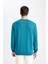 Erkek Yeşil Oversize Fit Geniş Kesim Basic Düz Pamuklu Kapüşonlu Sweatshirt B7833AXNS 6