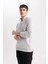 Gri Standart Fit Normal Kesim Dik Yaka Fermuarlı Basic Düz Triko Kazak A5184AX24AU 6