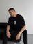 Baskılı Oversize Bisiklet Yaka T-Shirt - Siyah 2