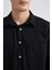 %100 Pamuk Relax Fit Polo Yaka Gabardin Uzun Kollu Siyah Gömlek C1477AX24SP 9