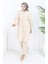 Büzgülü Düğmeli Tunik Pantolon Ikili Takım 0115-05 Bej 2