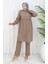 Büzgülü Düğmeli Tunik Pantolon Ikili Takım 0115-04 Vizon 2