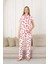 Kadın Önden Düğmeli Kısa Kol Likralı Kalp Baskılı Pijama Takımı 1