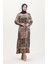 Amelya Farbalı Kuşaklı Viskon Elbise S-M-L-Xl Beden 4588AA-01 Kahverengi Taba 1