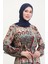 Amelya Farbalı Kuşaklı Viskon Elbise S-M-L-Xl Beden 4588AA-01 Kahverengi Taba 3