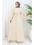 Broş Detaylı Elbise 0017-05 Bej 2