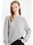 Regular Fit Bisiklet Yaka Selanik Kumaş Basic Düz Triko Kazak H6905AZ24WN 1