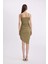 Bodycon Vücudu Saran V Yaka Drapeli Bürümcük Askılı Midi Abiye Elbise A8880AX24HS 9