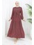 Beli Büzgülü Yarım Düğmeli Elbise 0110-05 Bordo 1