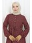 Beli Büzgülü Yarım Düğmeli Elbise 0110-05 Bordo 3